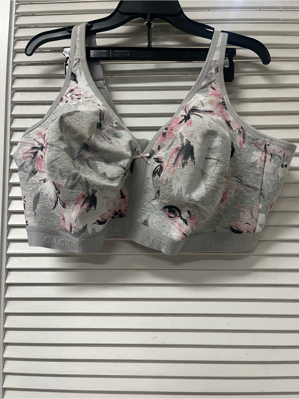 Cacique Gray Floral Wireless Comfort Bra - Gray/Pink